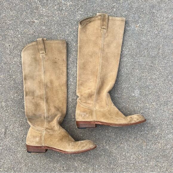 Frye Dorado tan suede leather knee high slouchy riding boots 77070 Size 7.5M - Picture 1 of 9